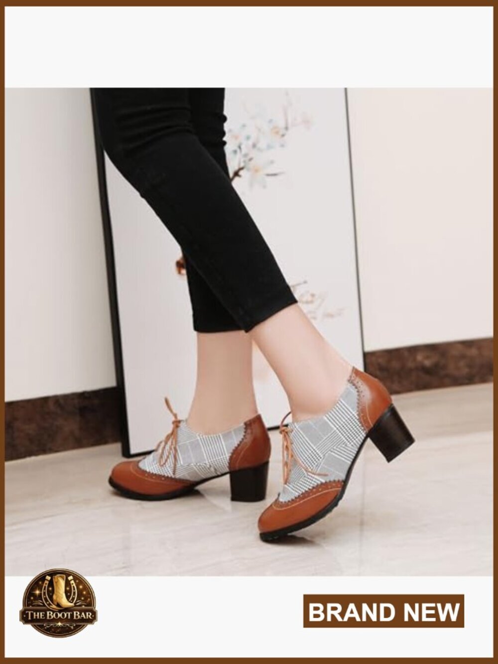 Retro Wingtip Block Heel Lace Up Oxfords Chunky High Heels Pumps - Picture 3 of 7